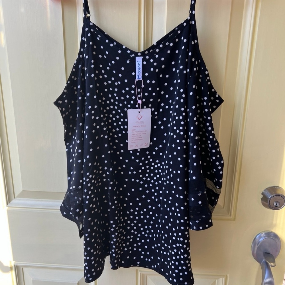 NWT! Black polkadot off the shoulder shirt